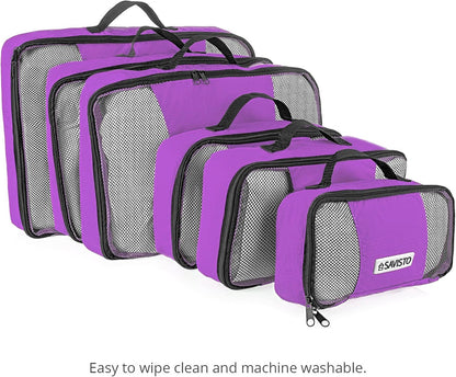 Savisto Suitcase Organizer - Small, Medium, Large, XL (Set of 6 Pieces Suitcase Organizer) - Available in 7 Colours, Purple, 1x XL / 2x L / 2x M / 1x S
