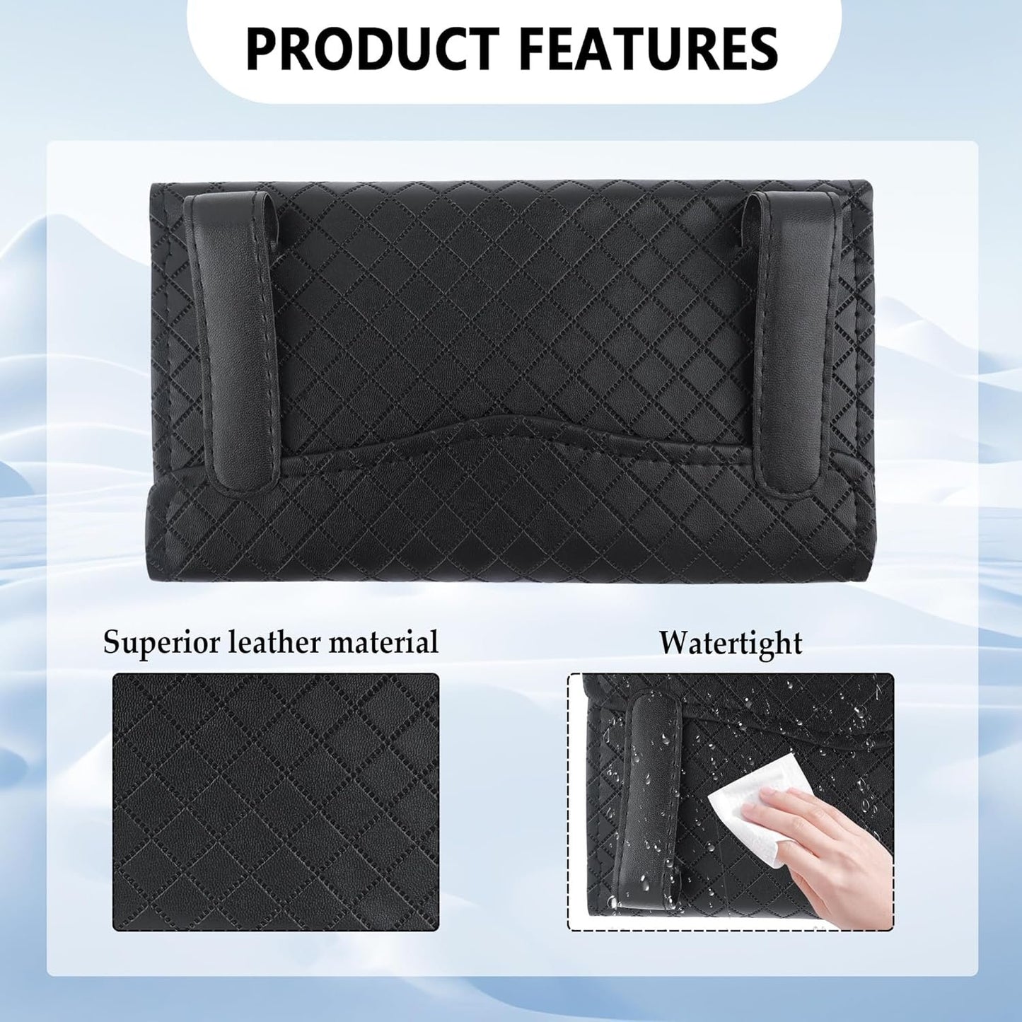 Car Tissue Holder,Leather Car Organizer Car Tissue Box Holder with Plaid Design,Universal Car Accessories Interior Car Napkin Holder for Visor,Door,Center Console,Sunroof