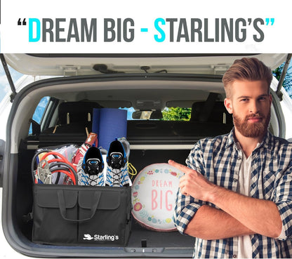 Starling's Car Trunk Organizer - Car Boot Storage Bag, Durable Storage SUV Cargo Organiser Adjustable, Tidy Organization (Black)