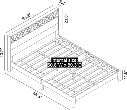 Galano Aideliz Wood Platform Queen Bed Frame with Headboard, Mattress Foundation with Wood Slat Support, No Box Spring Needed, Easy Assembly, Knotty Oak