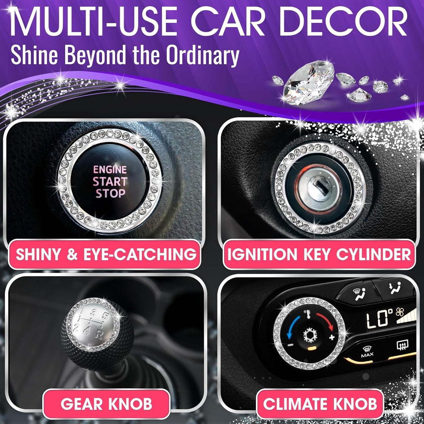 Bling Car Decor SD-1003 Crystal Rhinestone Car Bling Sticker Ring Emblem, Auto Start Engine Ignition Key & Button Bling, by (Silver) by