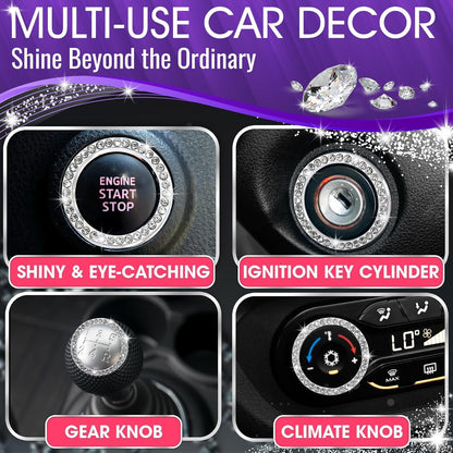 Bling Car Decor SD-1003 Crystal Rhinestone Car Bling Sticker Ring Emblem, Auto Start Engine Ignition Key & Button Bling, by (Silver) by