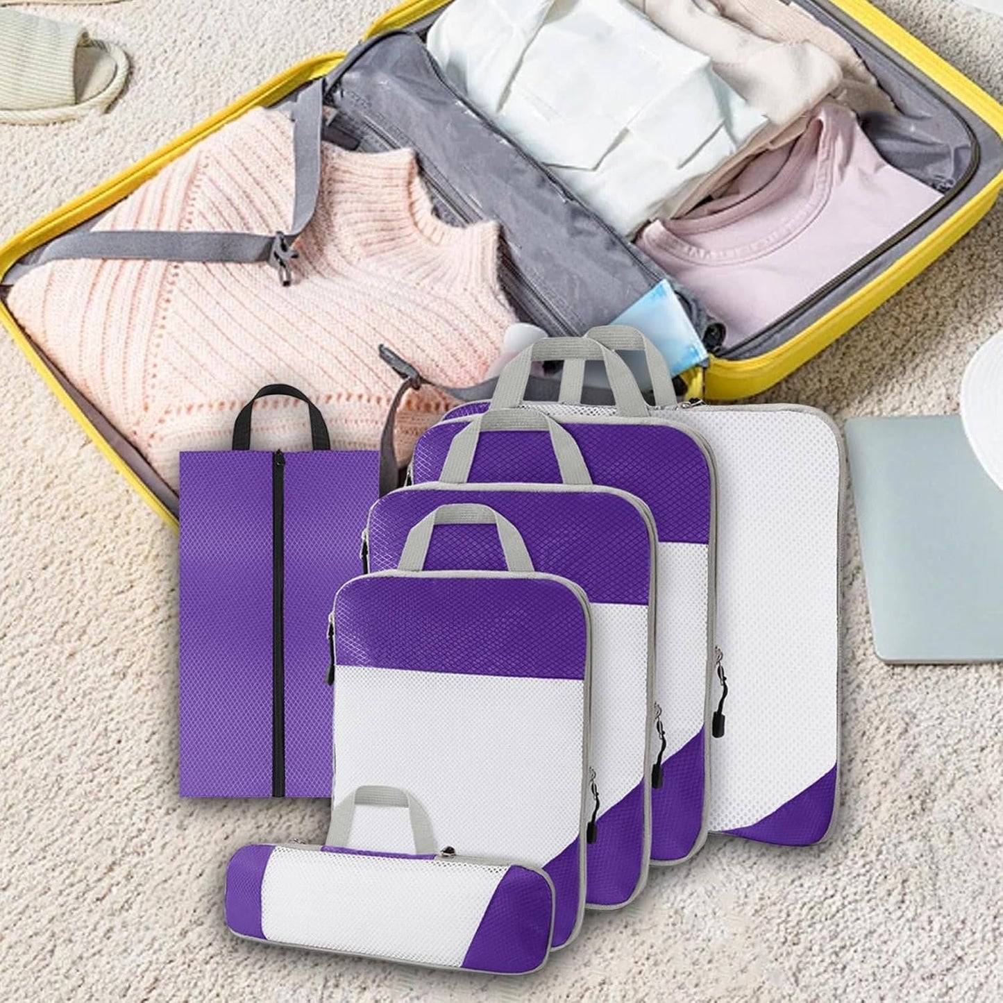 Gralara Ultimate Travel Packing Cubes Set for Seamless Organization, Violet