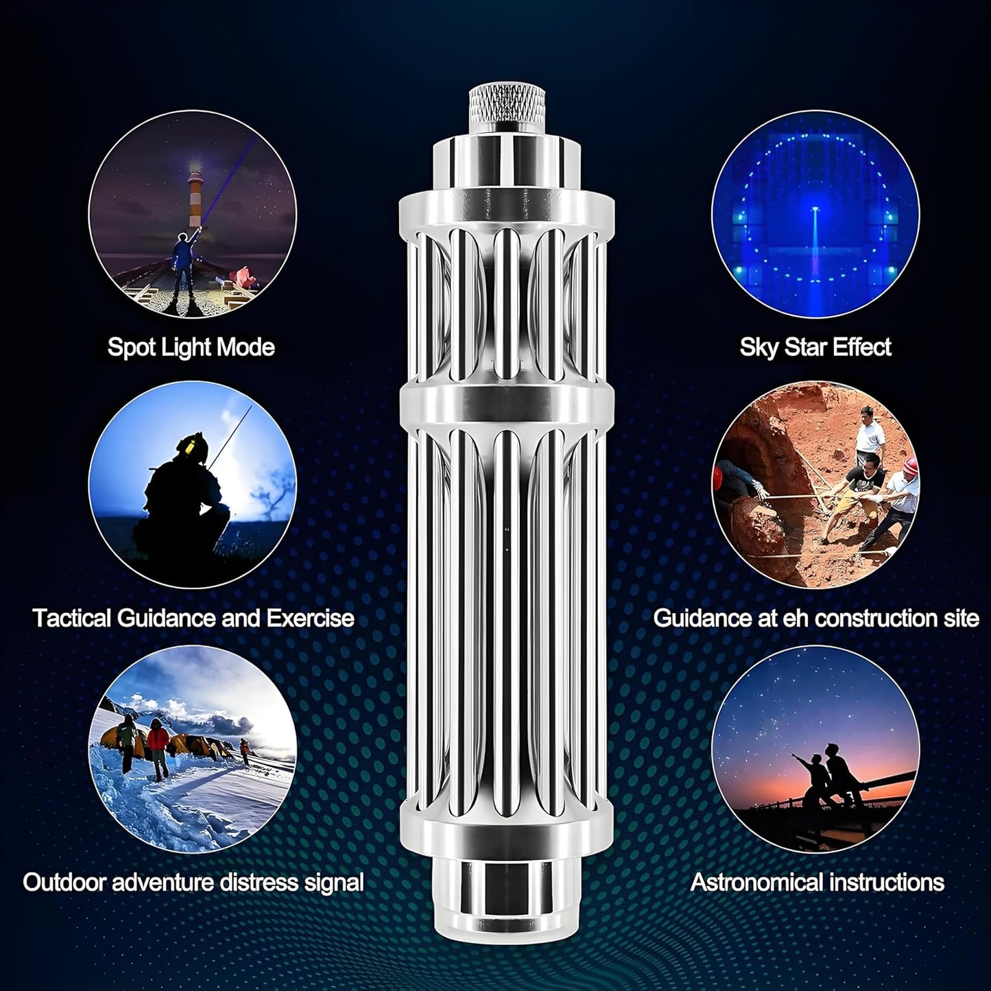 GDSZJLJ High Power Blue Flashlight, USB Rechargeable Long Range Adjustable Focus, Tactical Handheld Light with Starlight Cap, Suitable for Hiking, Camping, Outdoor, Fishing, Camping Hiking, Travel