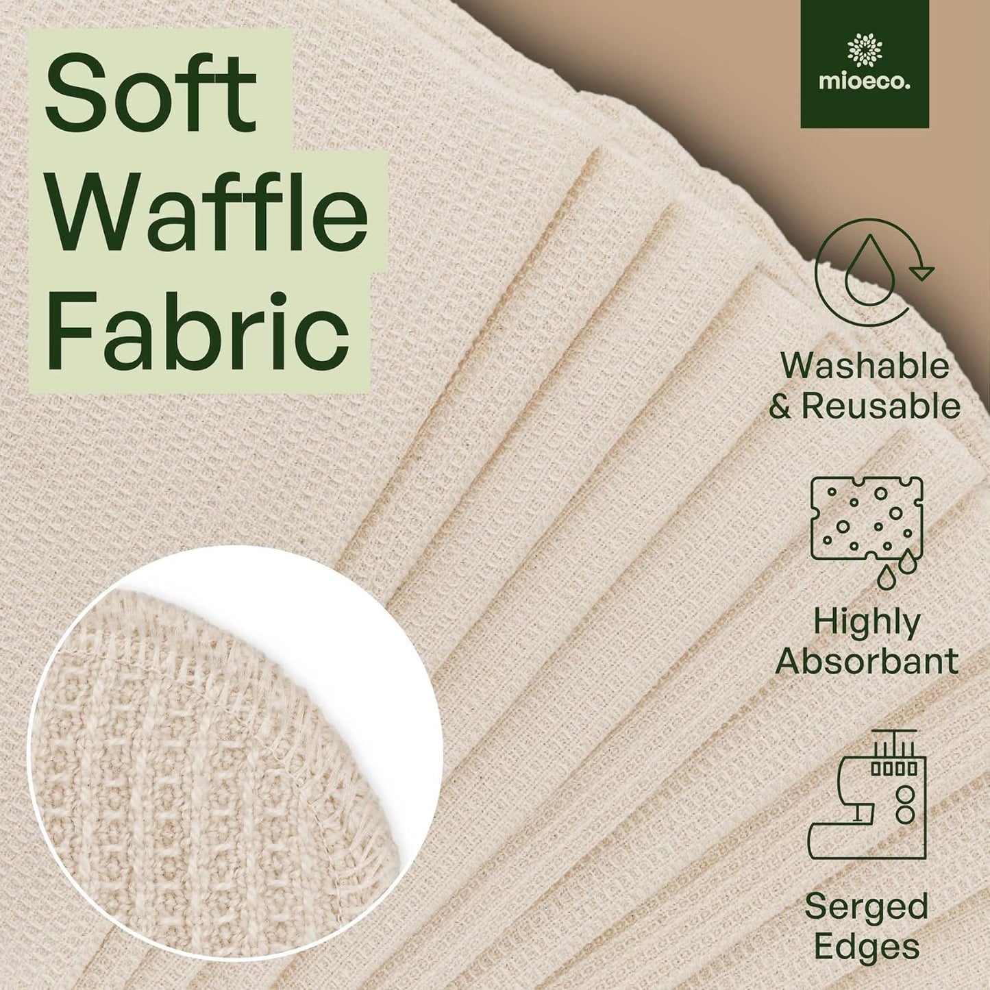 MioEco 20 Pack Reusable Paper Towels Washable - Nature Friendly Paper Towels - Organic Cotton Bamboo Alternative - Thick, Strong, Paperless Kitchen Dish Cloths - Reusable Napkins - Dish Towels