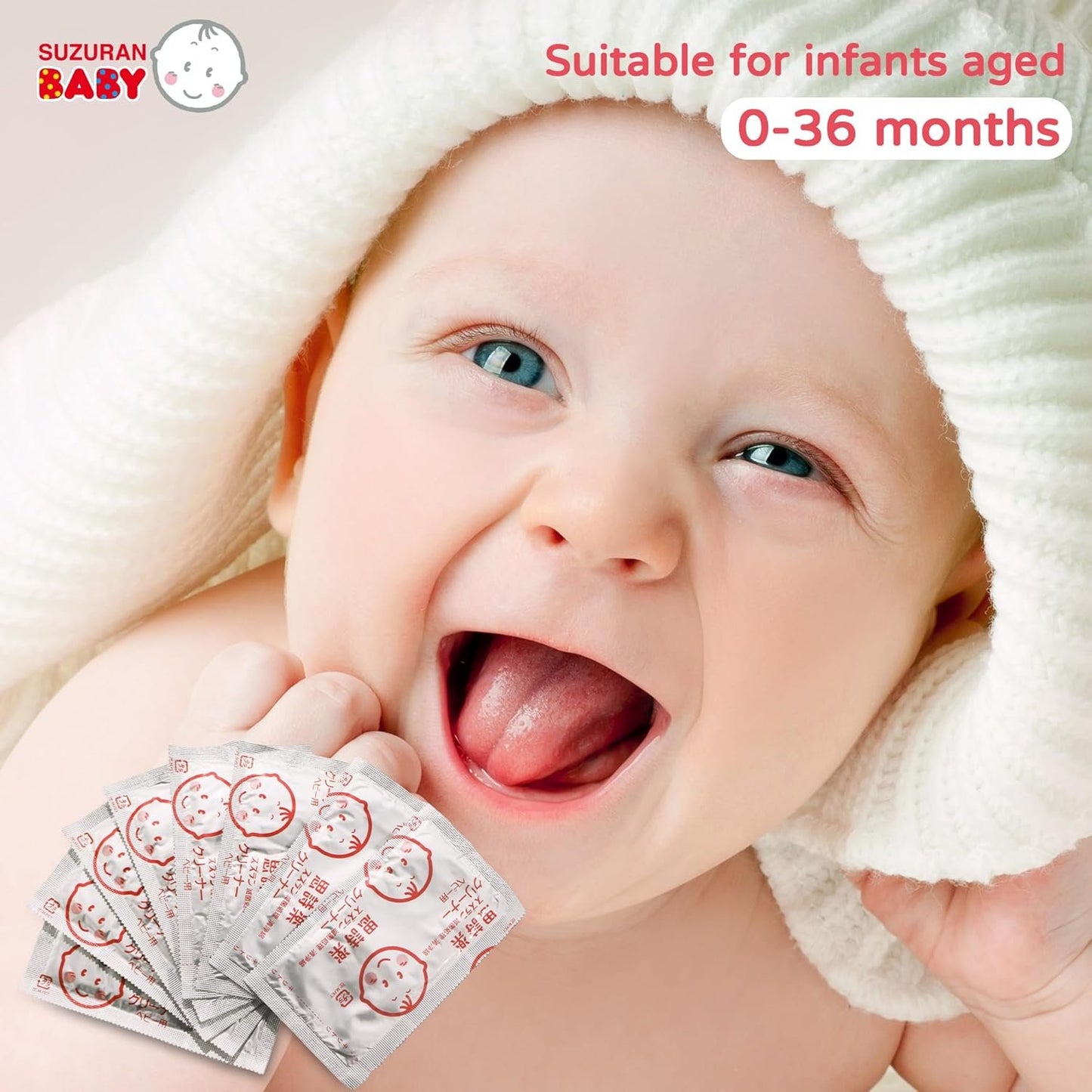 Suzuran Baby Mouth Wipes Cotton Pure Water, Finger Toothbrush Unscented Sensitive, Lint Free, Baby Oral Care for Gums, Teeth and Tongue Cleaning, Individually Wrapped 30 Packs