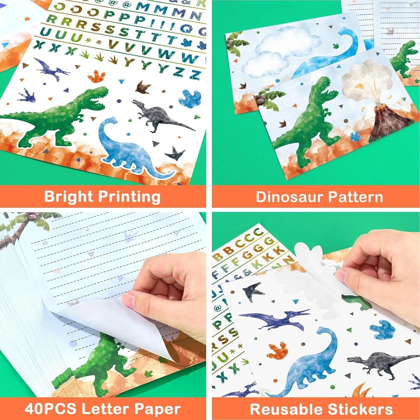 Kids Dinosaur Letter Writing Kit - Boys Stationery Set with Envelopes, Stickers, School Gift Set