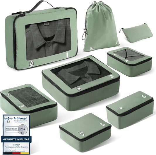 8 Piece Packing Cubes Travel Organizer Suitcase Space-Saving Travel Accessories for Backpack Suitcase Green
