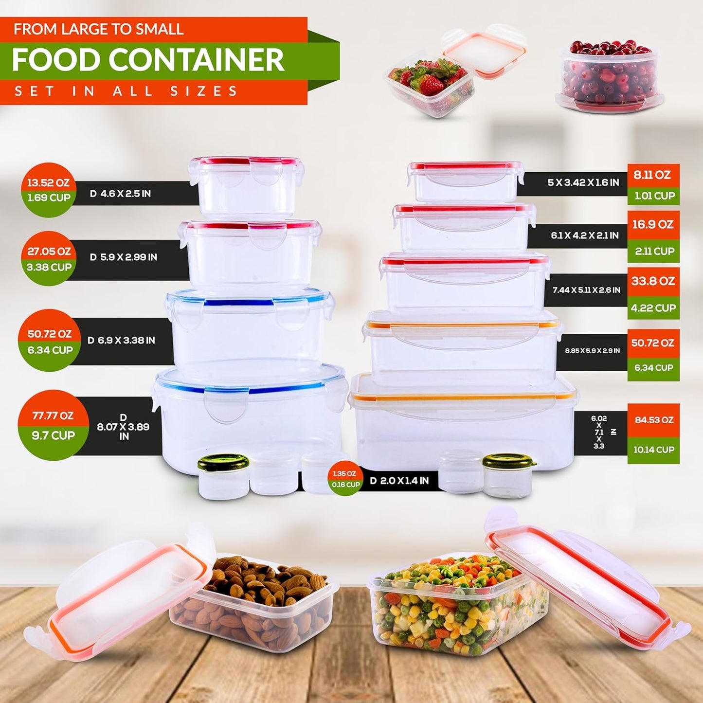 28 PCs Large Food Storage Containers with Airtight Lids- Fridge Pantry Organiser For Home, kitchen storage &Organisation. Meal Prep Containers Set-BPA Free Plastic & Microwave Safe Bento Lunch Box
