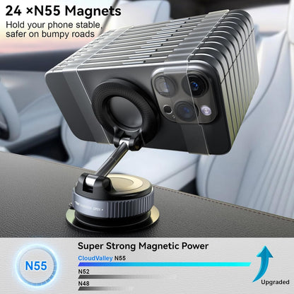 CloudValley Vacuum Magnetic Suction Car Phone Holder for MagSafe, [360° Rotation] Magnetic Phone Holder Car, Suction Cup Phone Mount for Car/Travel/Desktop, Fits iPhone 16 15 14 Android, Black