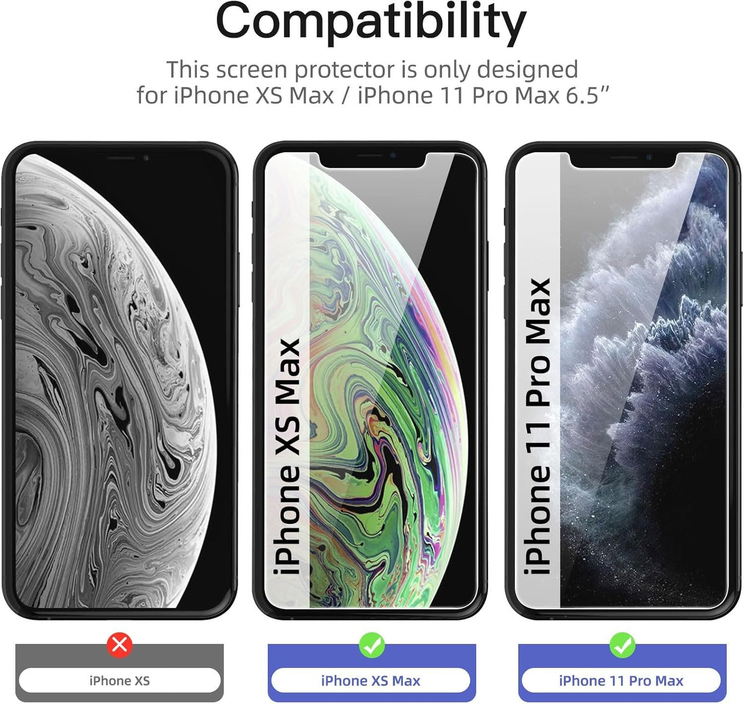 NEW'C 3 Pack Privacy Screen Protector for iPhone 11 Pro Max, iPhone XS Max (6.5"), Balanced 35-Degree Privacy Angle with Eye Protection, Ultra Durable 9H Hardness, Bubble-Free