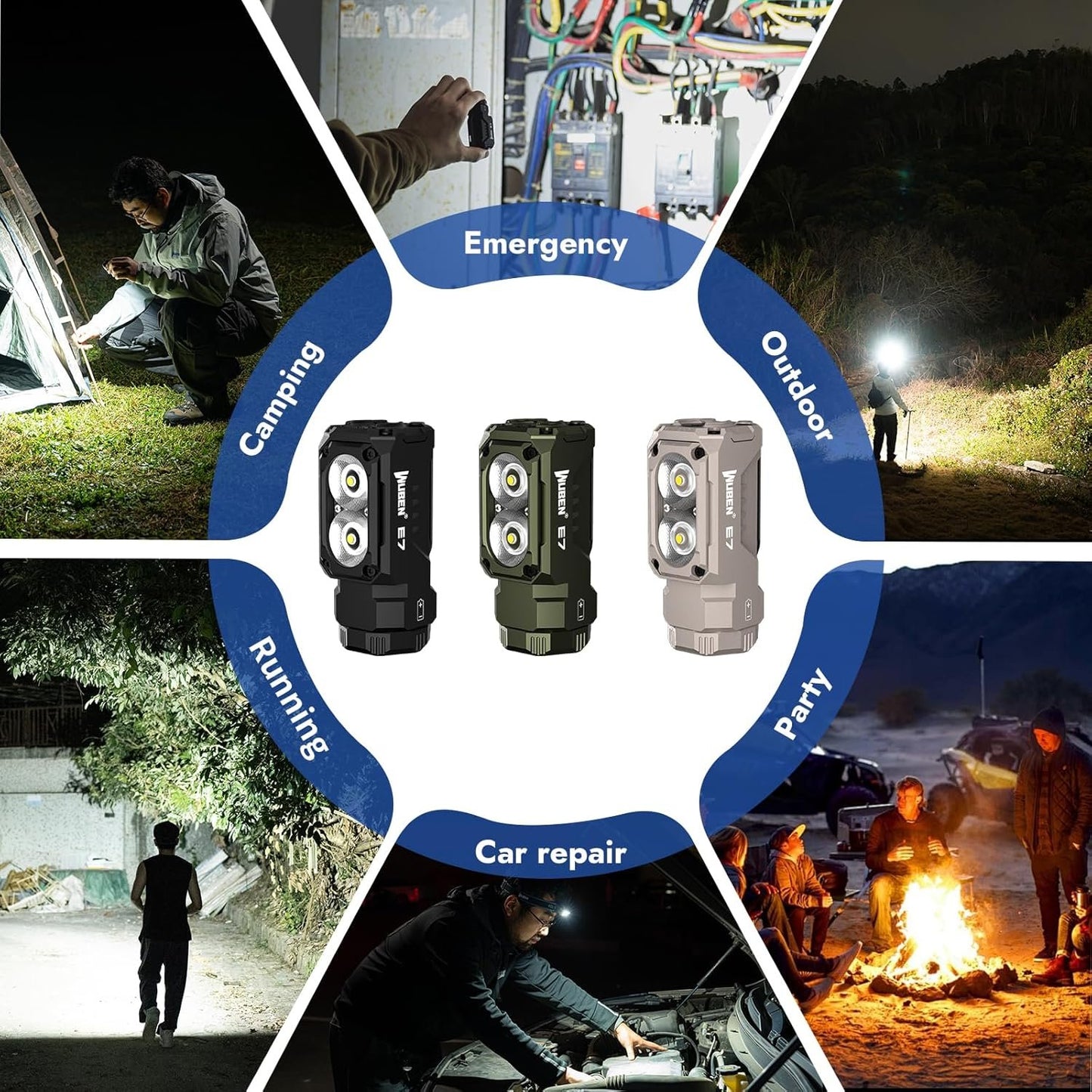 WUBEN E7 1800 Lumen Rechargeable Mini Flashlight with Magnet - Super Bright 6 Modes EDC Flashlight, Type-C Rechargeable LED; IP68 Pocket Flashlight for Headlamp Use, Rescue, Camping