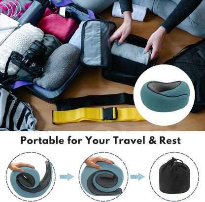 Neck Travel Pillow | Memory Foam Neck Pillow for Comfort on Airplane | Compact and Ergonomic Design for Travel, Car Rides, Home Use | Ideal for Adults Kids (Peacock Blue)