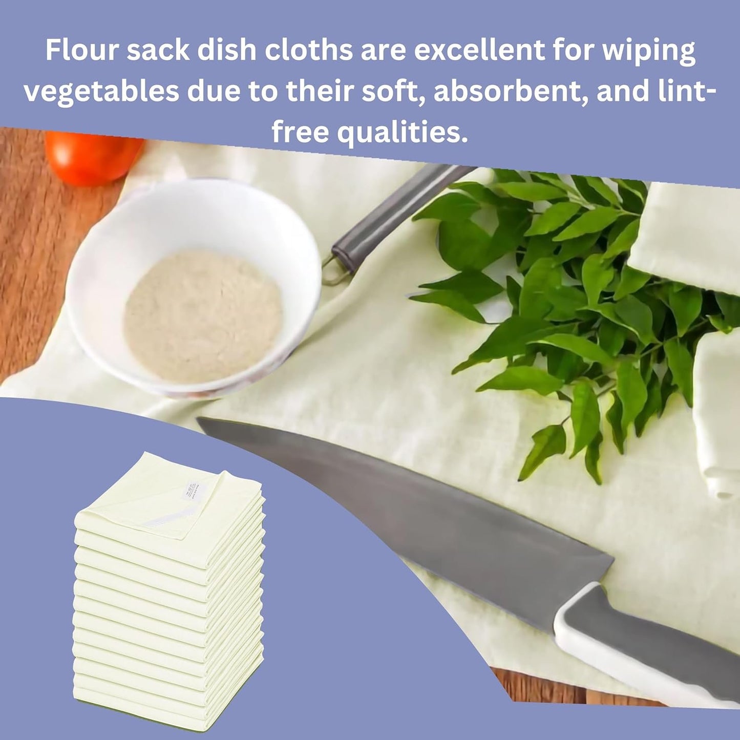 WHITEWRAP Dish Cloths Cotton| Dish Towels Absorbent and Lint Free Flour Sack| Dish Cloths for Kitchen Washing Dishes| Fast Drying Dish Rags| 12 Pack 13"x13" Natural