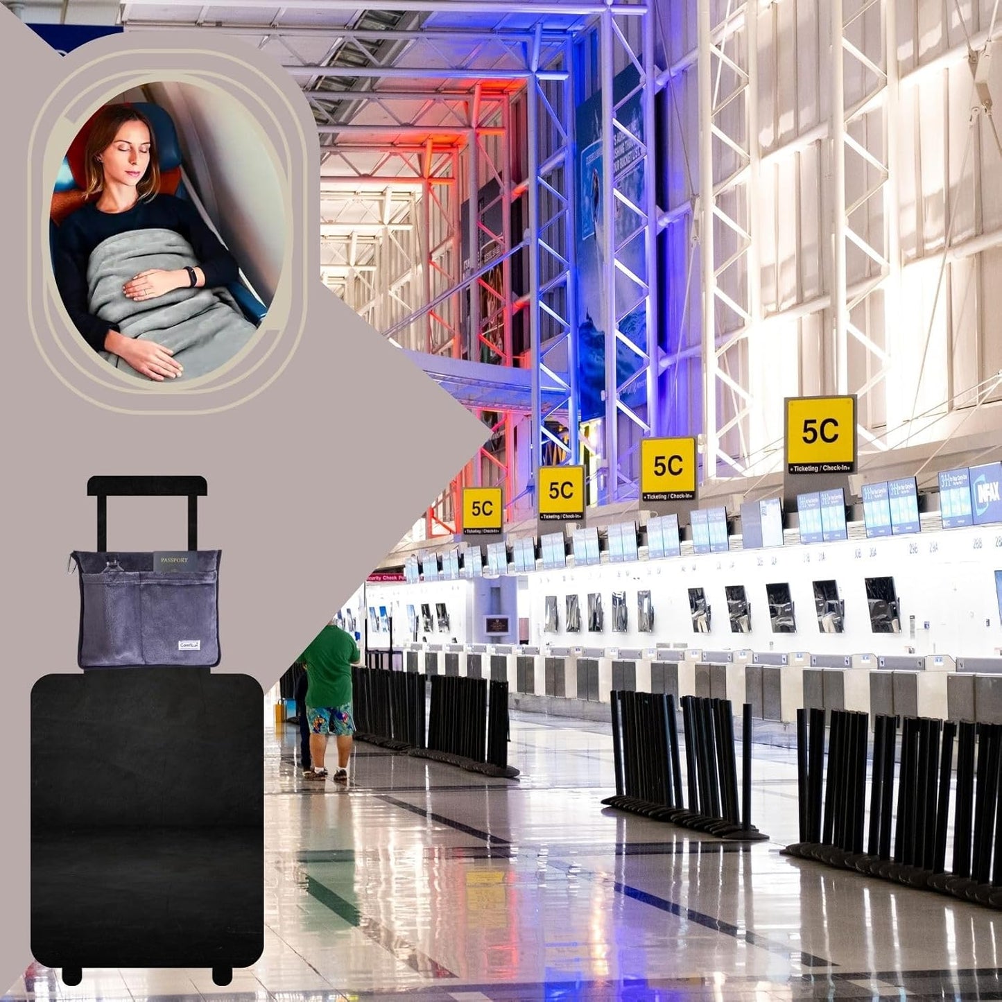 Travel Blanket Airplane Compact with Bag - Packable 2 in 1 Pillow and Blankets Set - Flight Organizer & Travel Essentials with Luggage Sleeve Pockets & Backpack Clip - for Plane, Car, Camping & Home!