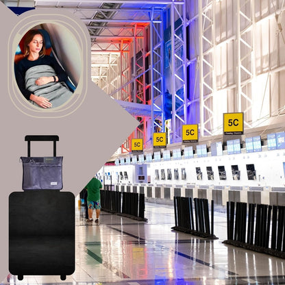 Travel Blanket Airplane Compact with Bag - Packable 2 in 1 Pillow and Blankets Set - Flight Organizer & Travel Essentials with Luggage Sleeve Pockets & Backpack Clip - for Plane, Car, Camping & Home!