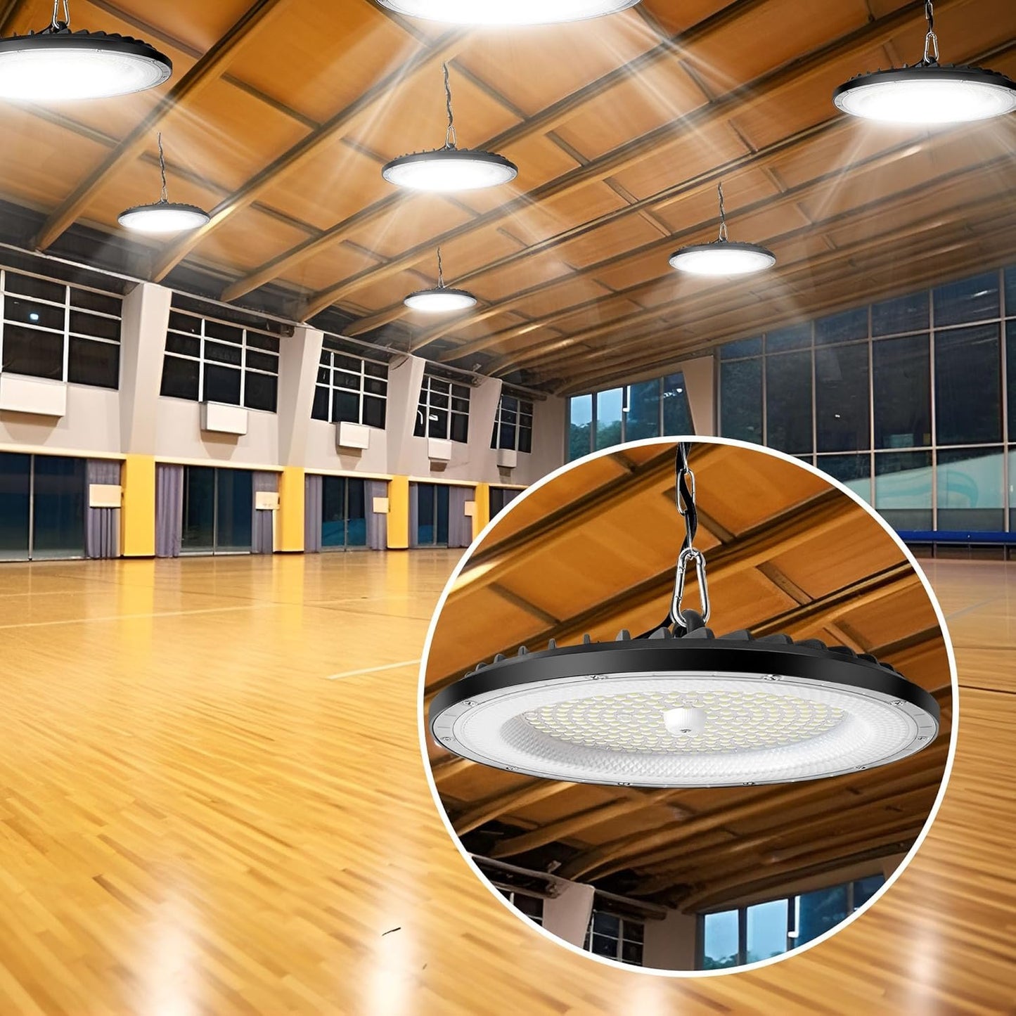 4 Pack 100W LED High Bay Light 15000LM, 6000K Super Bright UFO High Bay LED Shop Lights, IP65 Waterproof Commercial Lighting Fixture, LED Garage Lights Shop Lights for Workshop, Warehouse, Garage