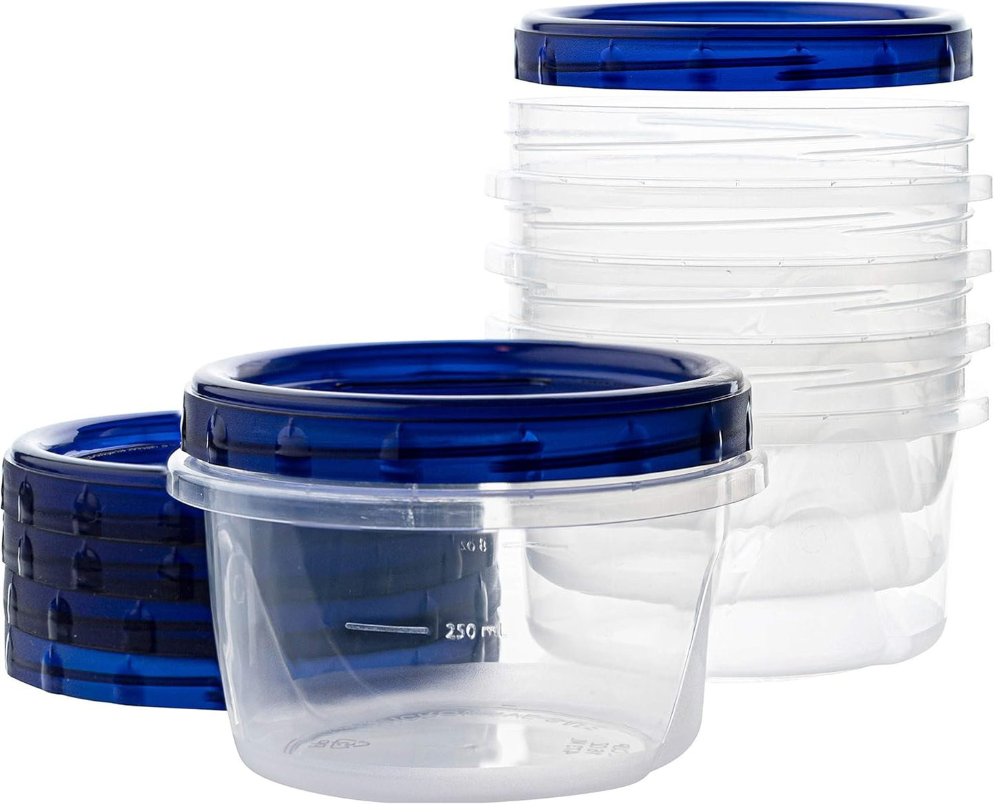 PLASTICPRO [16 oz 10 Pack] Twist Top Deli Containers Clear bottom With blue Top Twist on Lids Reusable, Stackable, Food Storage Freezer Container