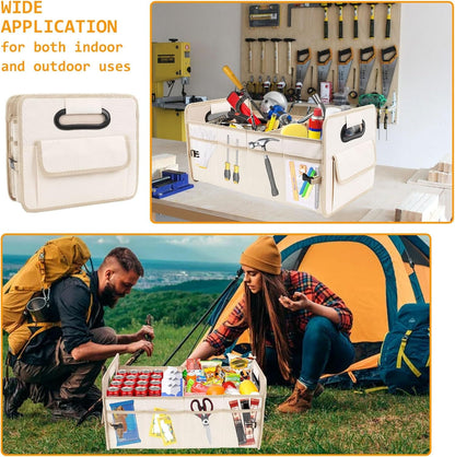 Ruaizel Car Trunk Organizer, Collapsible Car Boot Storage, Water-Resistant Car Organizer, Multi Compartment Car Organiser, Boot Storage Organiser with Reinforced Handles (Beige)