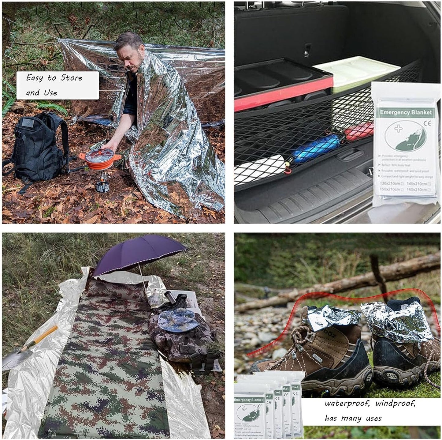 10 PCS Outdoor Emergency Blankets, Survival Reflective Thermal Foil Blanket, Ideal for Outdoors, Hiking, Survival, Escape, Marathon or First Aid(Silver)