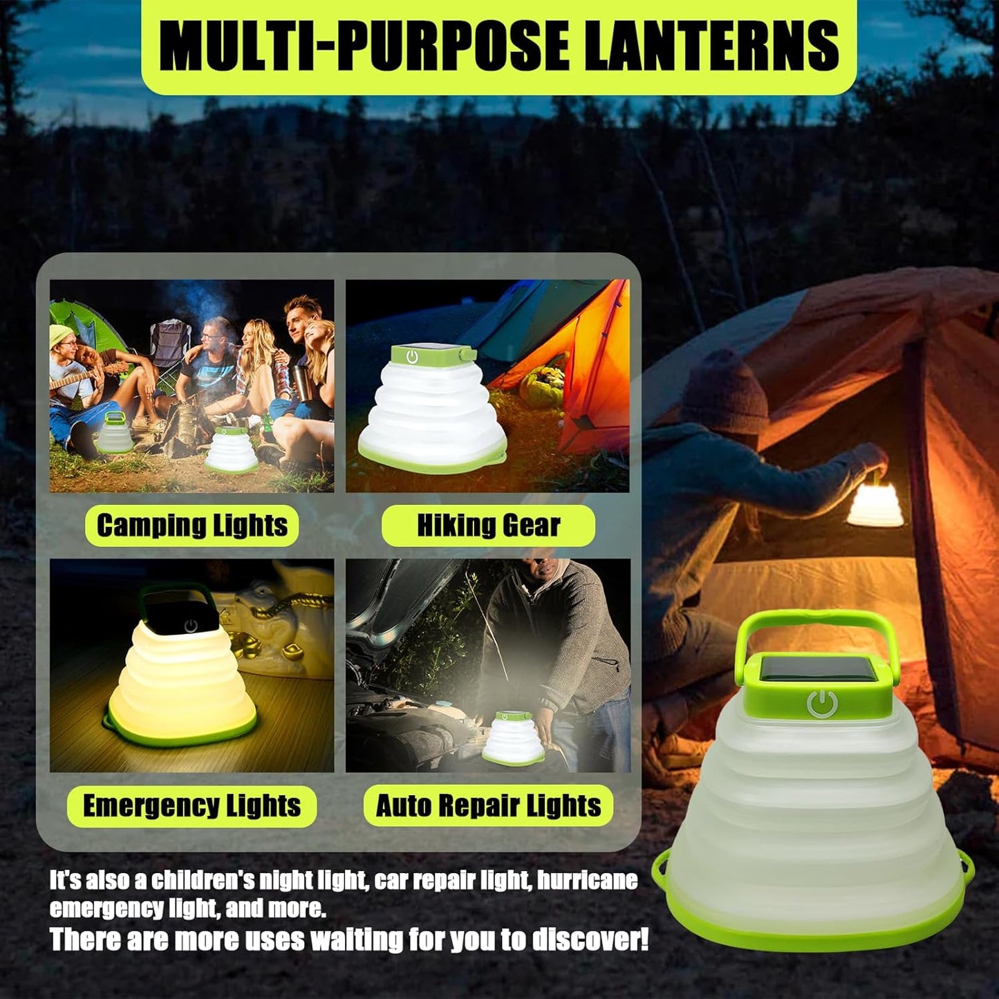 Solis Convene Solar Camping Lanterns-Collapsible Camping Essentials,IP65 Solar Lights Outdoor Waterproof,USB Portable Camping Hanging Lamp for Backpacking Gear,Emergency,Tent,Travel,Hiking