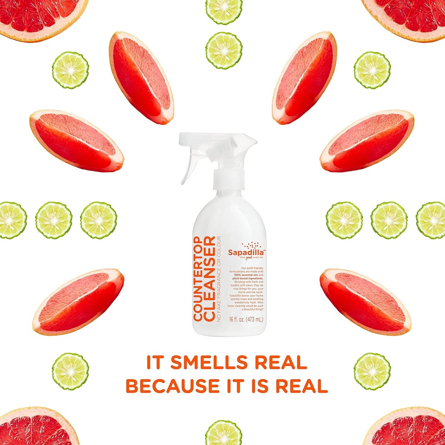 Sapadilla Grapefruit + Bergamot Biodegradable Countertop Cleanser Spray, 16 Ounce, (Pack of 1)