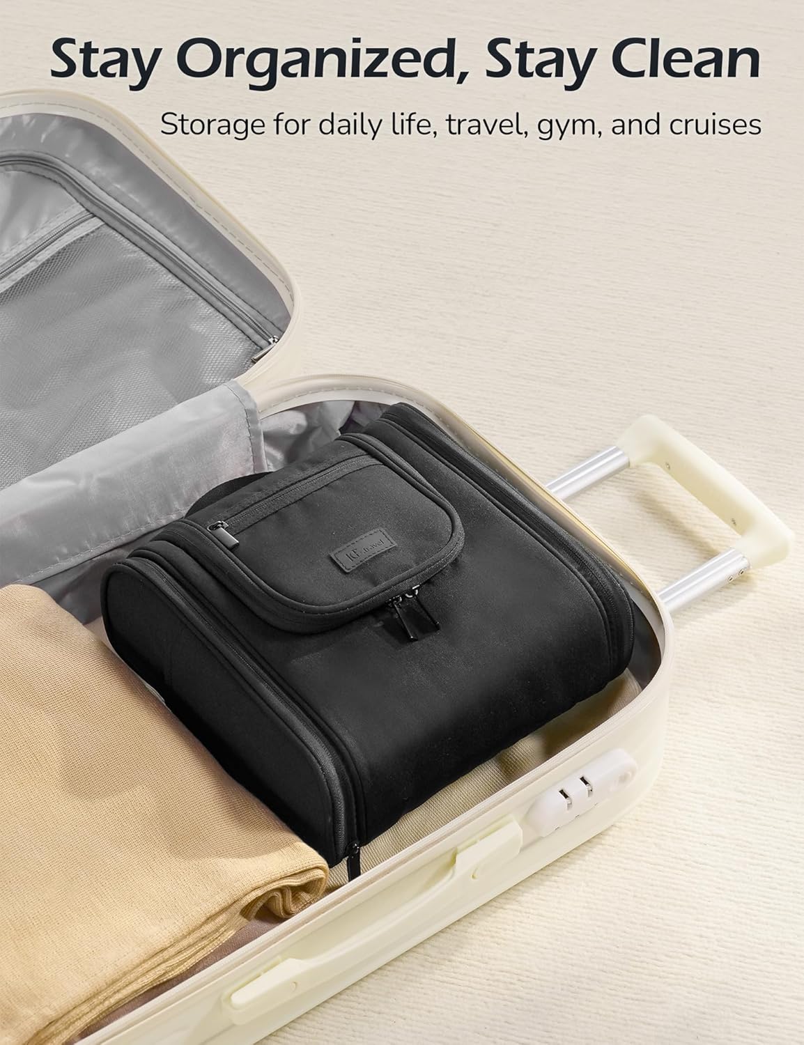 Travel Toiletry Bag for Women and Men, Travel Makeup Bag with Hanging Hook, Large Capacity Water-Resistant Organizer, Cosmetic Bathroom Travel Bag for Toiletries Accessories, Shampoo (Gray)