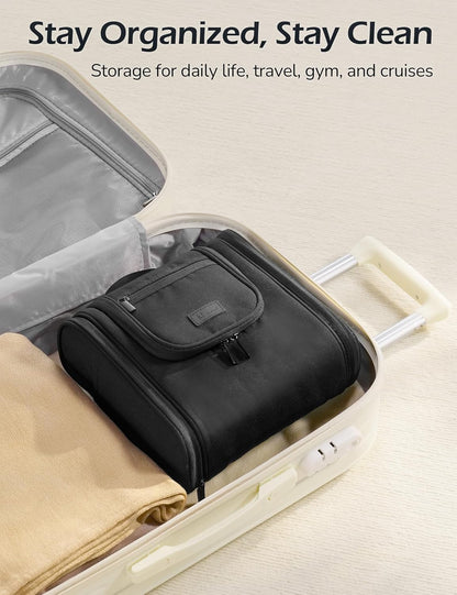 Travel Toiletry Bag for Women and Men, Travel Makeup Bag with Hanging Hook, Large Capacity Water-Resistant Organizer, Cosmetic Bathroom Travel Bag for Toiletries Accessories, Shampoo (Gray)