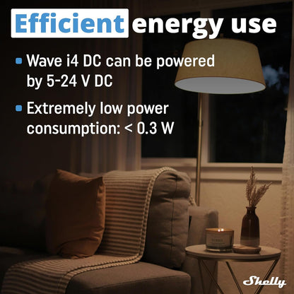 Shelly Qubino Wave i4 DC | Z-Wave 800 Series 4 Digital Input Control for Advanced Control of Low Power Actions | Home Automation | Extended Network Repeater