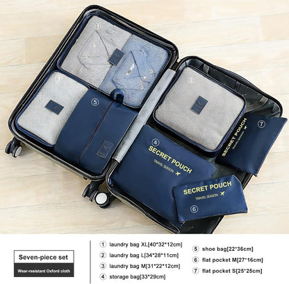 Wirvyuer 7-Piece Waterproof Packing Cube Set Travel Organizer 7 Pieces Cube Travel Organizer Multifunctional Travel Organizers Bags Travel Essentials for Suitcases Navy Blue
