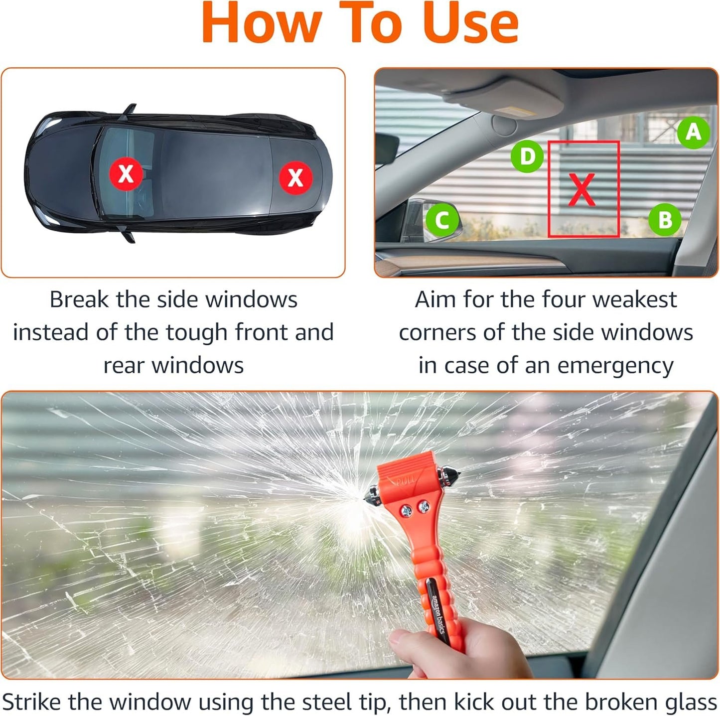Amazon Basics Emergency Seat Belt Cutter and Window Hammer Tool, Car Accessories, 2 Pack