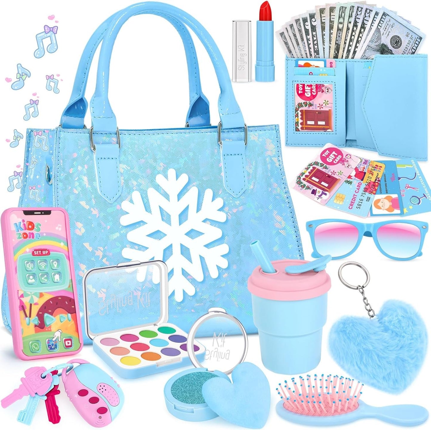 Little Girls Purse, Frozen Toys for Girls Gifts, Toddler Purse Pretend Makeup, Play Purse For Little Girls, Kids Toy Frozen Purse, Birthday Christmas Princess Gifts Toys For 3 4 5 6 7 8 Year Old Girls