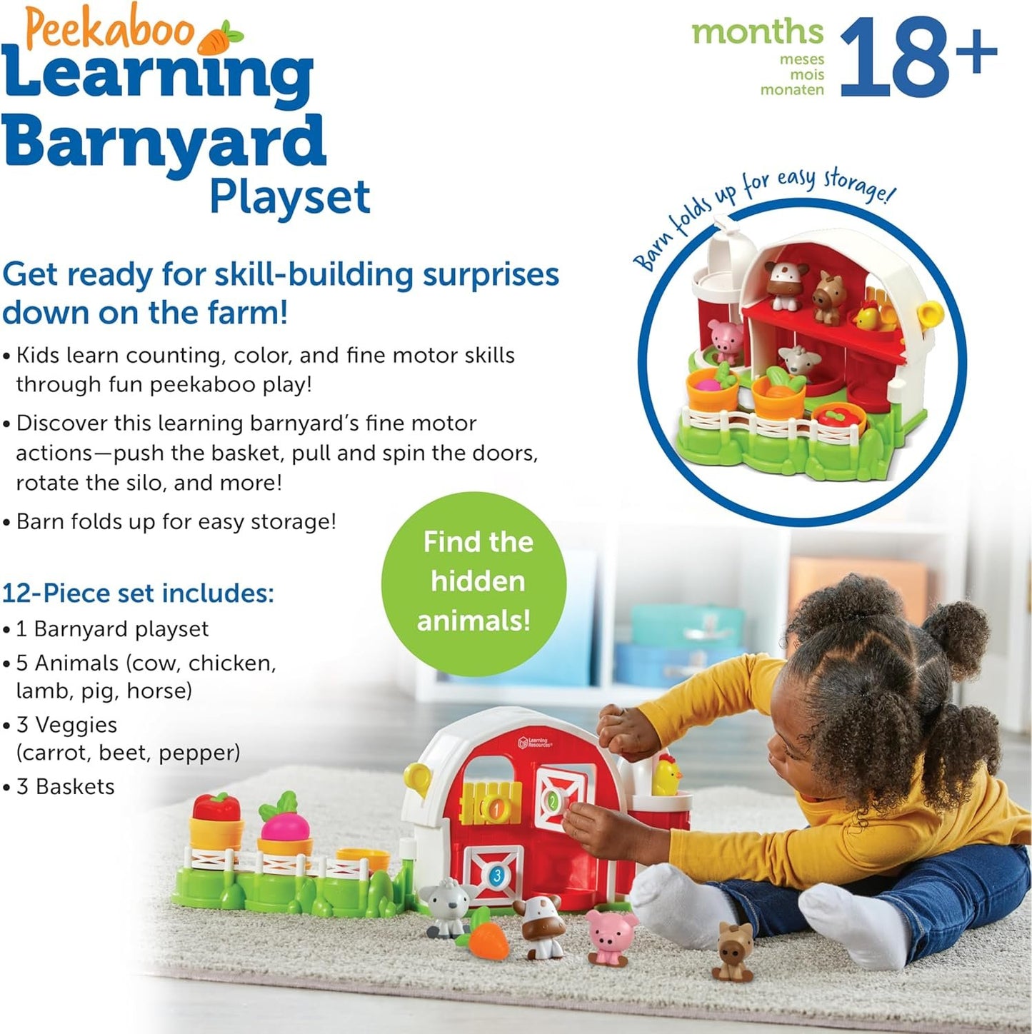 Learning Resources Peekaboo Learning Barnyard Playset, 12 Pieces, Ages 18 Months+, Toddler Toys, Montessori Toys, Preschool Learning Activities
