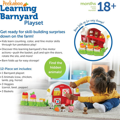 Learning Resources Peekaboo Learning Barnyard Playset, 12 Pieces, Ages 18 Months+, Toddler Toys, Montessori Toys, Preschool Learning Activities