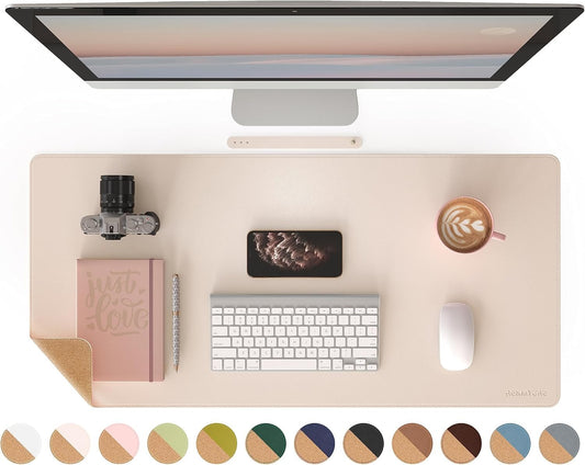 RENMTURE Dual-Sided Desk Pad, Natural Cork & PU Leather Large Mouse mats for Office and Home Work, Desk Protector Non-Slip, Waterproof, Easy Clean (Apricot, 36"x17")