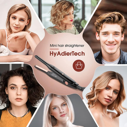 HyAdierTech 2in1 Mini Ceramic Short Hair Straighteners, Mini Straightener for Short Hair, Portable, Adjustable Temperature 150℃-210℃, Dual Tension, Suitable for Men and Women, Black