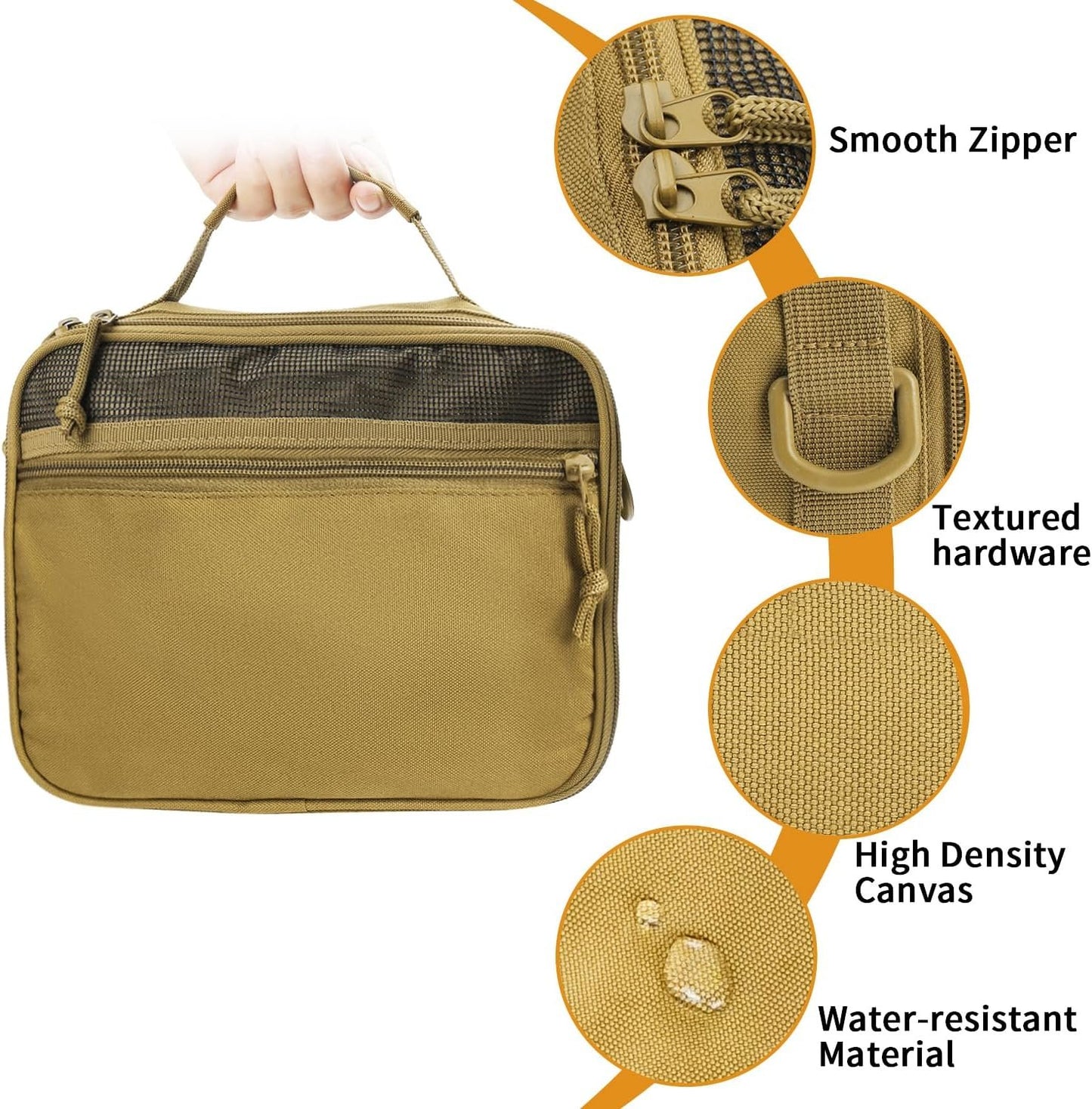 SMONT Tactical Toiletry Bag for Men, 9.5" Hanging Dopp Kit Shaving Hygiene Bag for Traveling Bathroom, Khaki, Travel