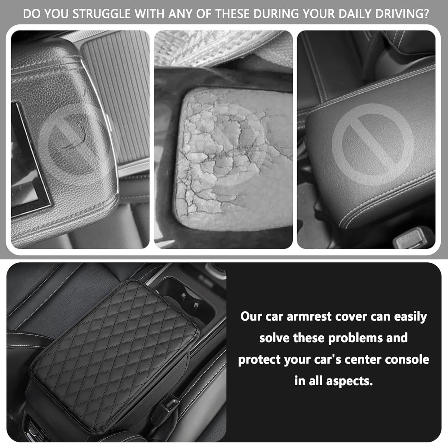Upgraded Car Armrest Cover, Microfiber Leather Arm Rest for Car Cushion with 2 Pocket Car Organizer, Universal Car Interior Accessories for Cars SUV Trucks (Black)