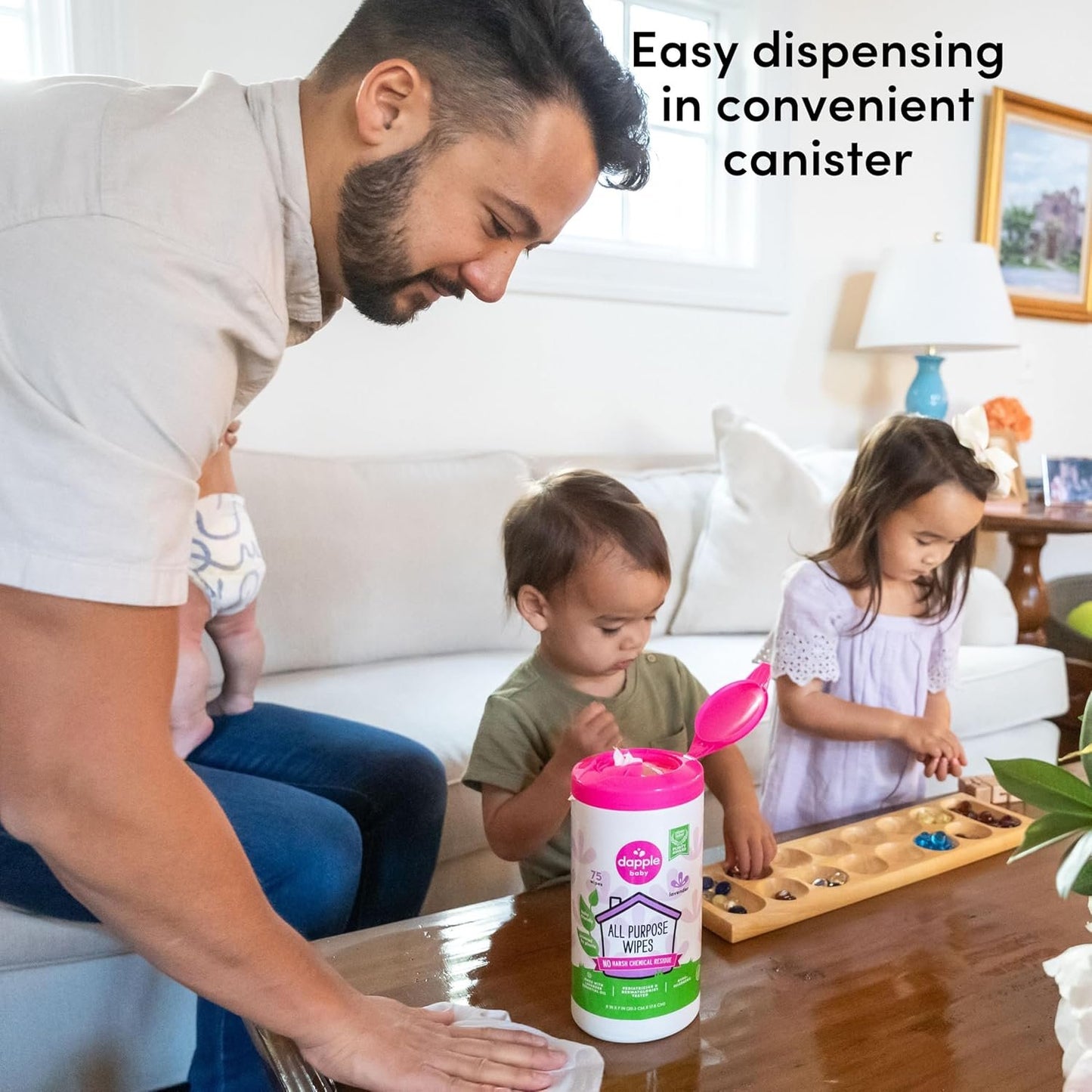 All Purpose Wipes by Dapple Baby, Hint of Lavender, 75 Count Canister + 30 Count Pouch - Plant Based & Hypoallergenic Cleaning Wipes