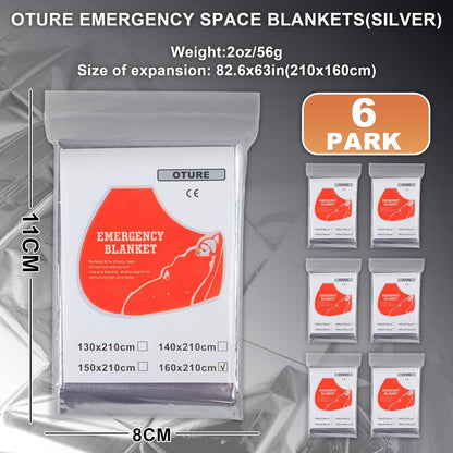 Oture Emergency Space Blankets, 6 Pack Survival Thermal Blanket, Mylar Thermal Survival Blankets Emergency Foil Blanket for Keeping Body Warm,Ourdoor, Hiking, Camping Gear, Travelling