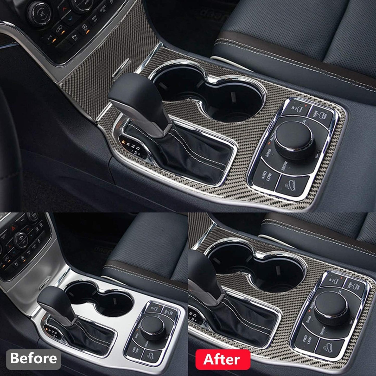 YOCTM For Jeep Grand Cherokee 2016 2017 2018 2019 2020 2021 Interior Accessories Gear Shift Cup Holder Cover Real Carbon Fiber Cup Holder Center Console Trim