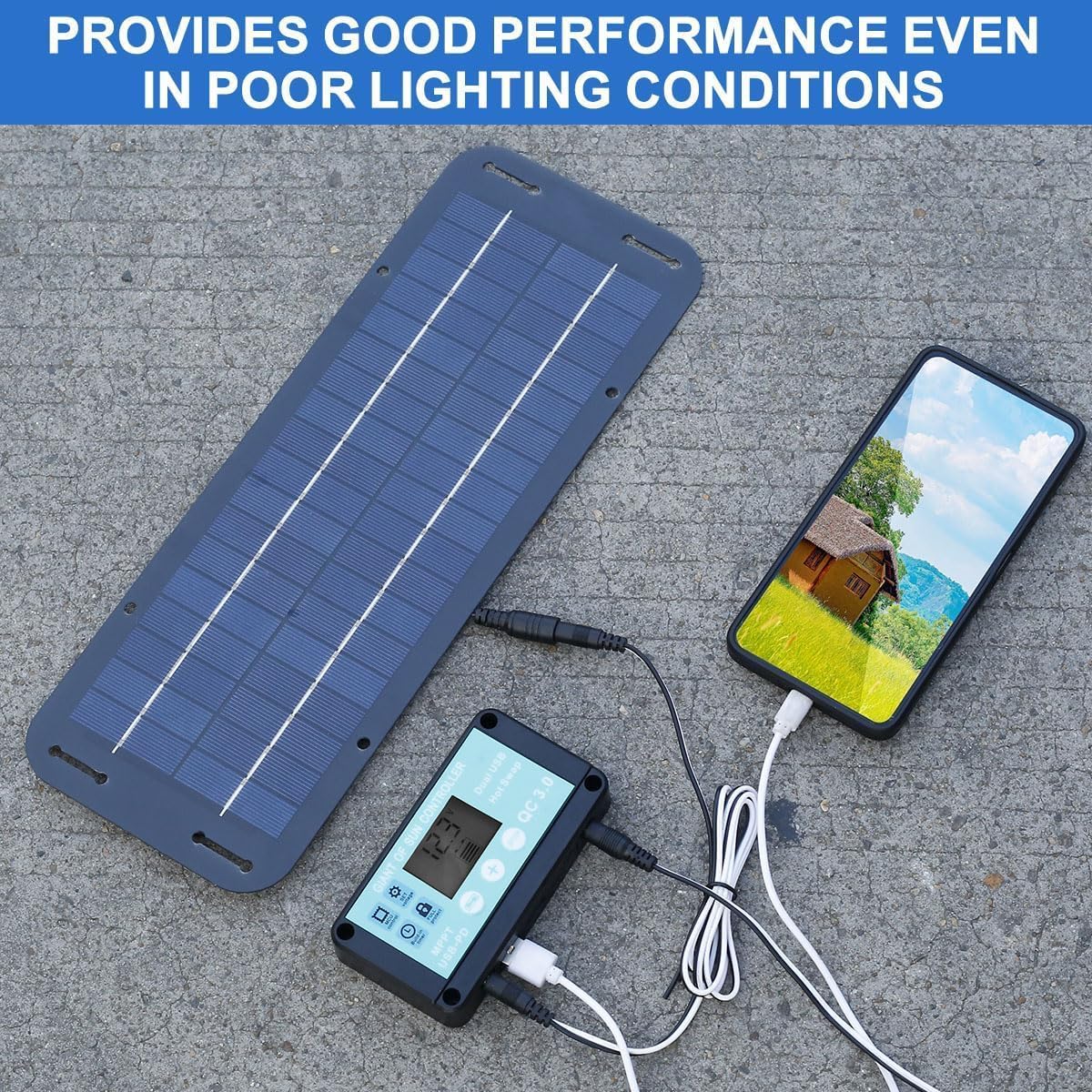 30W Solar Panel Kit 12V Dual USB Solar Panel Charger,Portable Solar Trickle Charger with 10A Solar Charge Controller for Car Boat RV Motorcycle Truck Marine
