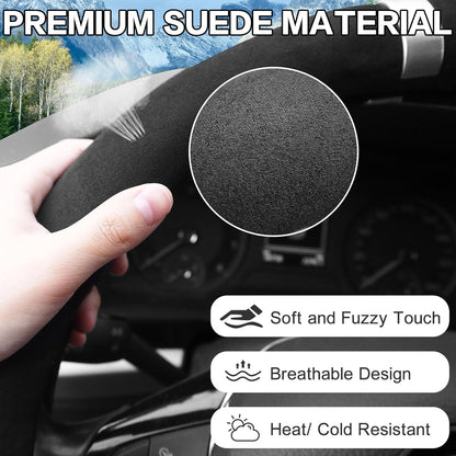 Car Steering Wheel Cover, Suede Car Interior Accessory for Driverse Car, Anti-Slip Breathable Full Surround Leather Steering Wheel Covers Protector for 14.5"-15" Universal Fit (Black-D Shape)