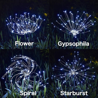 Solar Lights Outdoor, 4 Pack 120 LED Waterproof Solar Firework Lights are 8 Modes Decorative Sparkles Stake Landscape Light, Garden Copper Wire Firework Lamp for Backyard Lawn Patio Decor(Cool White)