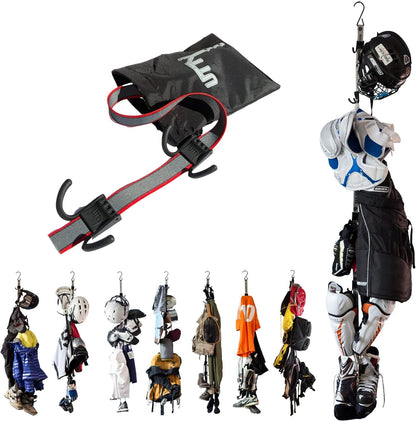 UTTY Hanging Multipurpose Portable Hockey Drying Rack - Hockey Gear Hanger & Sports Equipment Organizer - 6 Durable Adjustable Hooks Support Light to Heavy Weight for Home, Travel & Outdoor Use