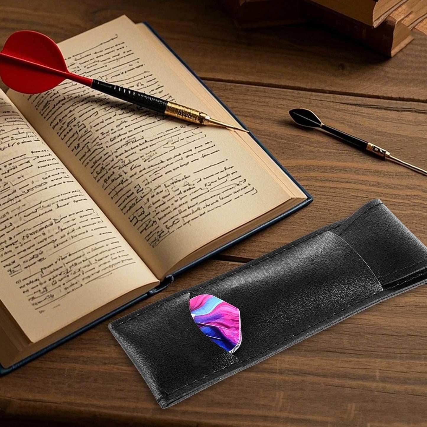 Nuyhgtr Darts Case, PU Leather Dart Holder, Portable Shafts Accessories Organizer, Sturdy Zip Closure, Compact Travel Size, Ideal for Home School Outdoor Tournaments, 15.4x5.4cm