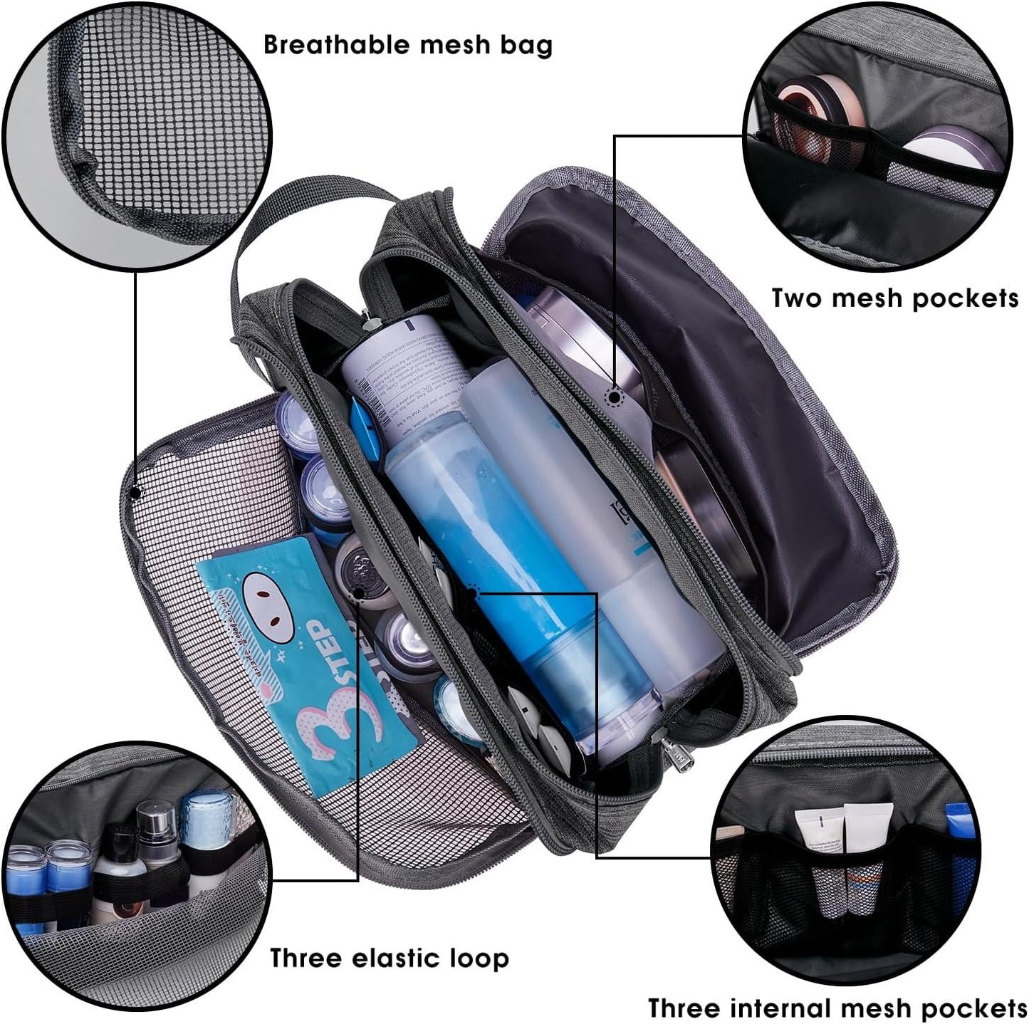 Toiletry Bag Small Nylon Dopp Kit Lightweight Shaving Bag for Men and Women (Cationic Grey)