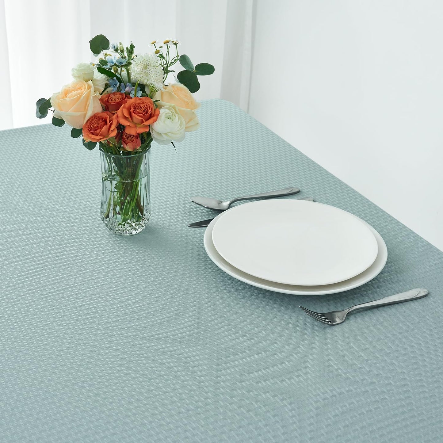 maxmill Rectangle Tablecloth Weaved Pattern Waterproof Spillproof Wrinkle Free Table Cloth, Kitchen Dining Tabletop Decoration, Fabric Table Cover for Holiday Parties, 52 x 108 Inch, Dusty Blue
