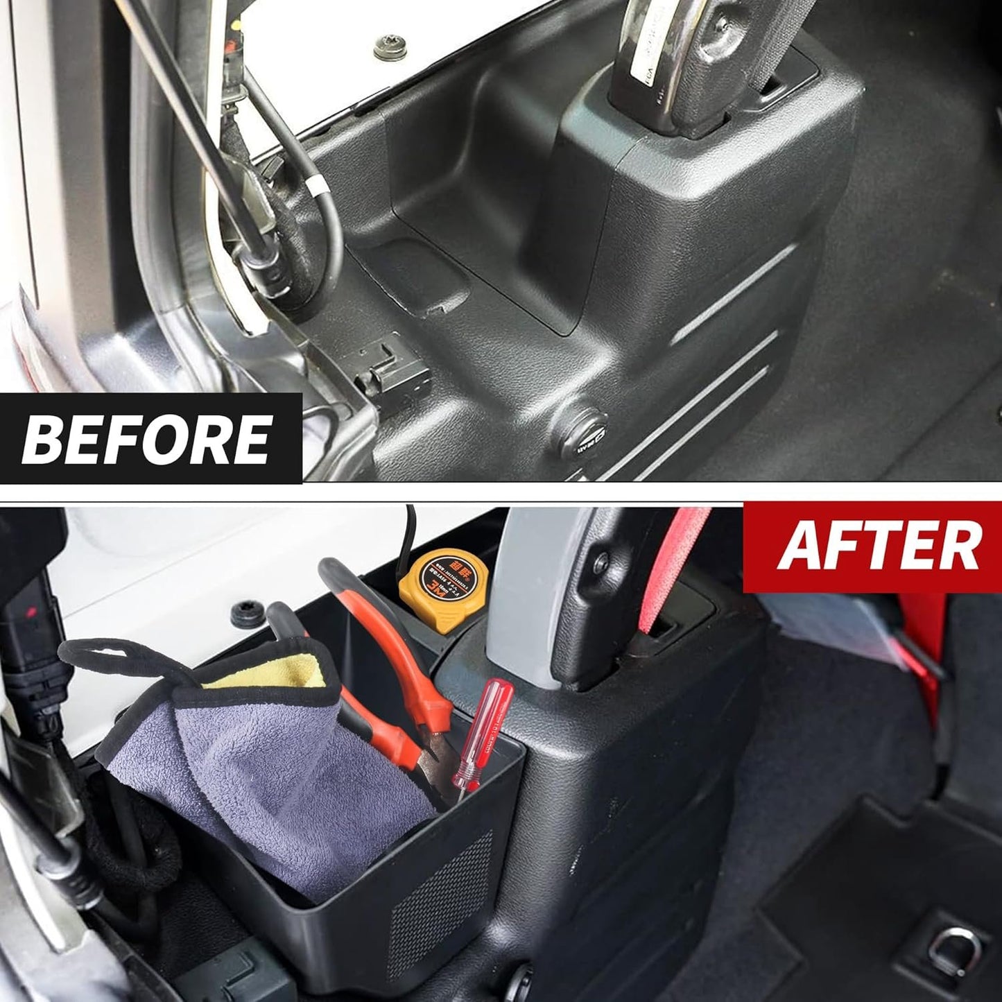 KAKABAS Rear Wheel Well Storage Bin Compatible with Wrangler 2018-2023 JL JLU 4 Door(Not fit 2 Door), Trunk Organizer Storage Tray Cargo Side Box Jeep Wrangler Black 2PCS(Left & Right)