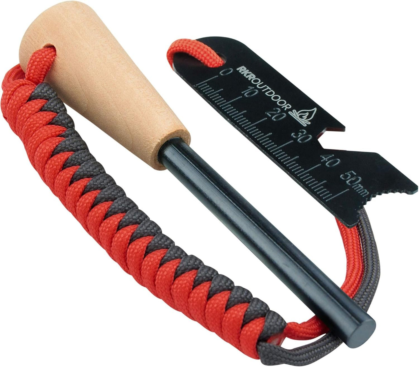 RKR OUTDOOR Ferro Rod Flint Fire Starter Kit with Handcrafted Wood Handle | 12,000+ Strikes | Survival Flint and Steel Rods with Multi-Tool Striker and Paracord Neck-Wrist Lanyard for Your Camping Gear